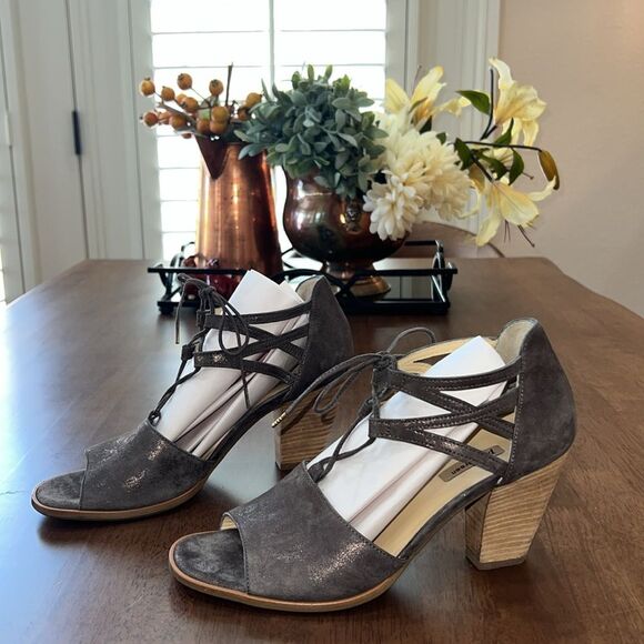 Paul Green Veronica Strappy Sandal Earth Metallic Leather Lace-Up Block Heel 9 - Picture 4 of 10